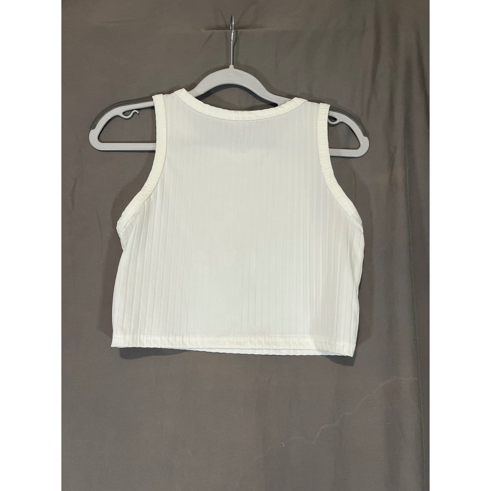 SHEIN Womens Summertime Hawaii Ribbed Graphic Crop Top White Orange Medium - Picture 2 of 3